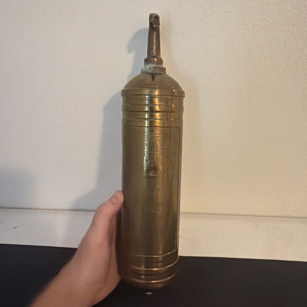 Antique Pyrene Brass Hand Pump Fire Extinguisher (Empty for Display Only)